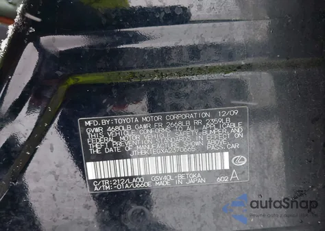 2010 Lexus Es 350 z USA, uszkodzony, nr VIN JTHBK1EGXA2370665